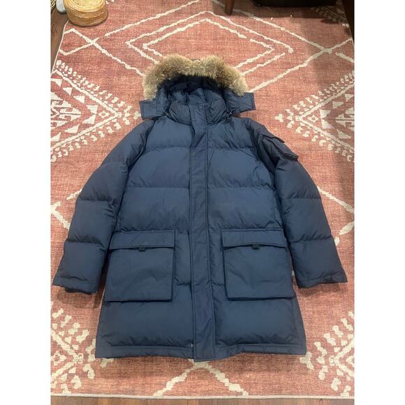 Brooks Brothers Men's Down Parka with detachable Fur-lined Hood Navy Blue L - Picture 3 of 8